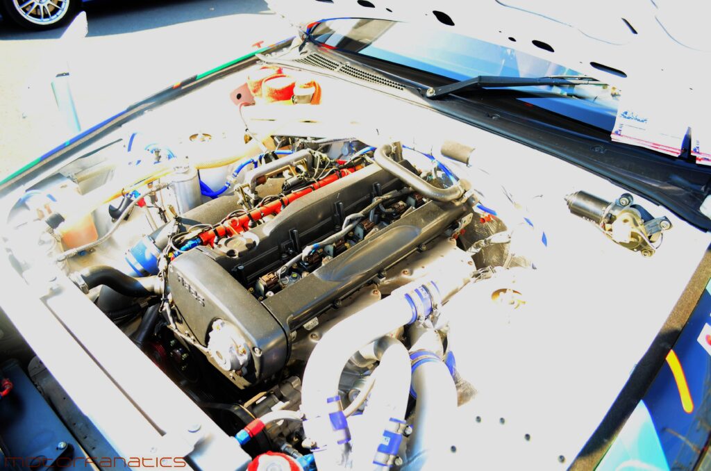 HKS Nissan Skyline R32 GTR engine bay with twin turbos